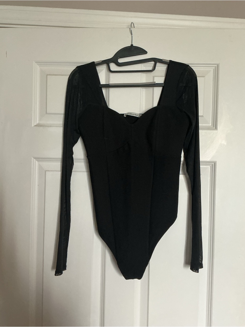 NWT - Abercrombie & Fitch Black Mesh Long-Sleeve Ponte Sweetheart Bodysuit